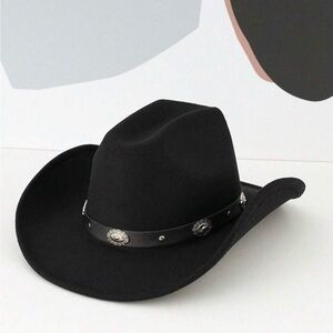 SHEIN Black Cowboy Hat with Silver Detailing